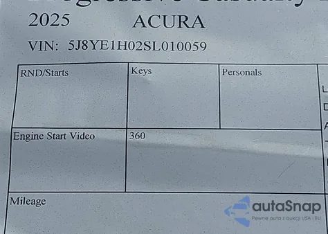 2025 Acura Mdx A-Spec z USA, uszkodzony, nr VIN 5J8YE1H02SL010059